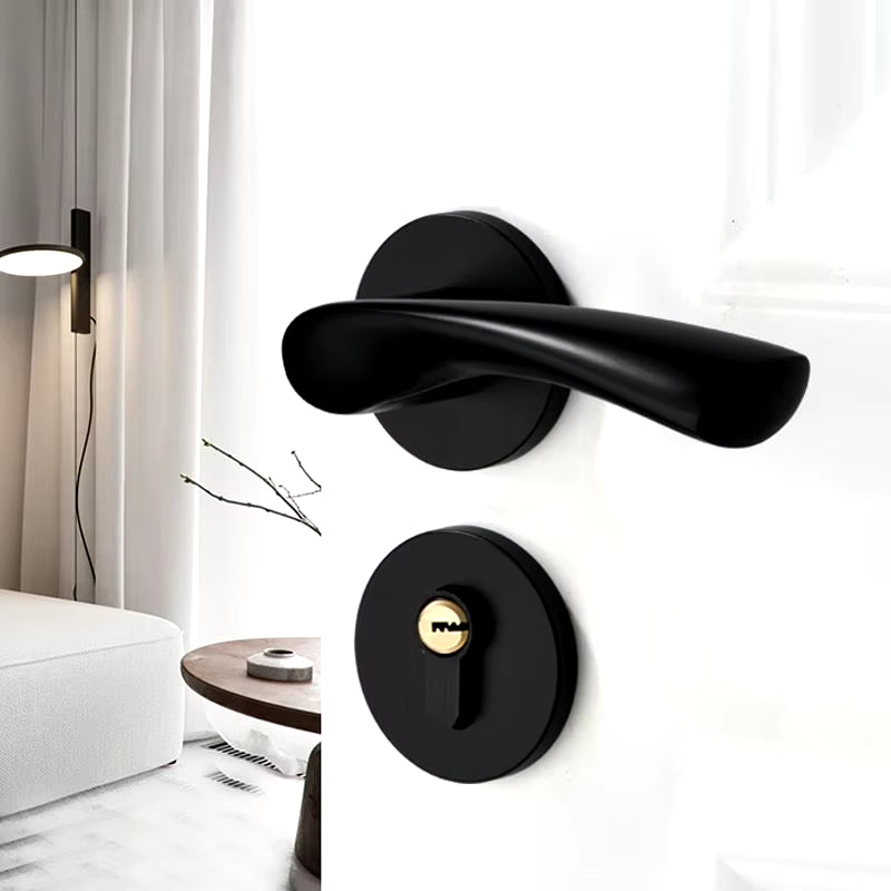 Black Solid Wood Indoor Door Lock - Simple Split Magnetic Suction Lock with Silent Handle Accessory