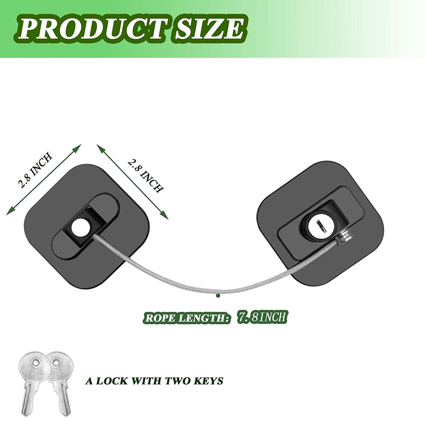 Refrigerator Lock Set - 2 Pack Child Safety Locks with 4 Keys and Strong Adhesive for Cabinets, Freezers, and Drawers (Black)