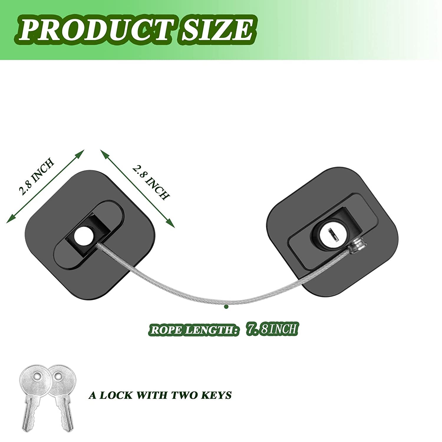 Refrigerator Lock Set - 2 Pack Child Safety Locks with 4 Keys and Strong Adhesive for Cabinets, Freezers, and Drawers (Black)