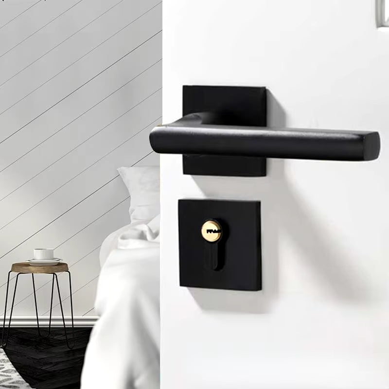 Black Solid Wood Indoor Door Lock - Simple Split Magnetic Suction Lock with Silent Handle Accessory
