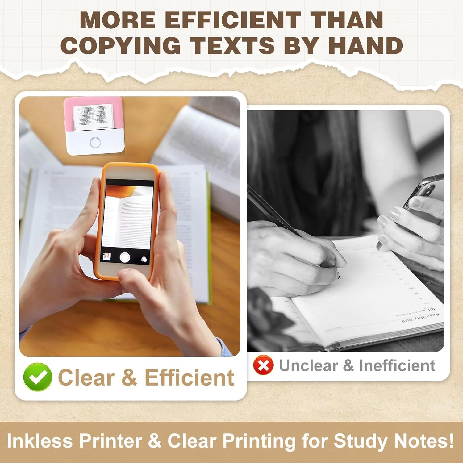 Portable Inkless Thermal Mini Printer - Bluetooth Wireless Label Maker for iOS & Android with Free Cut Tape for Notes and DIY Projects