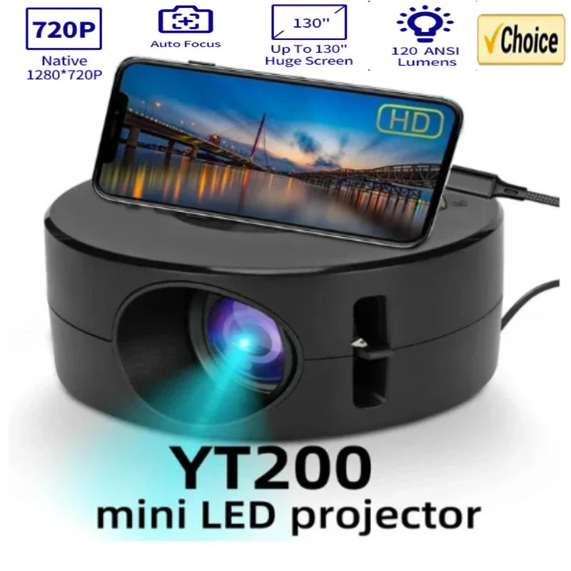 YT200 Smart Projector with Auto Focus - Android LED HD Projector Supporting 1080P Video Decoding for Home Cinema and Outdoor Use, Portable Design