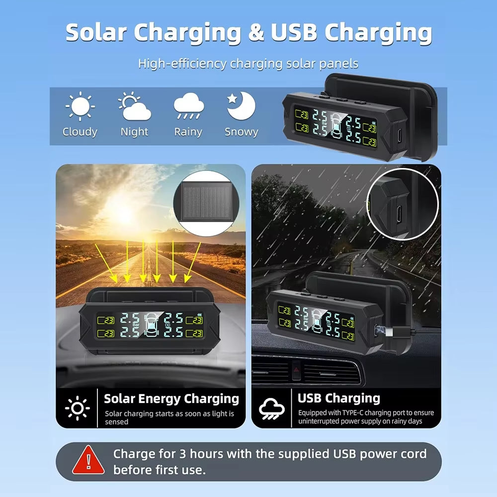 Digital Tire Pressure Monitoring System with External Sensors and Real-Time Alarm - 6 Bar Safety Alert