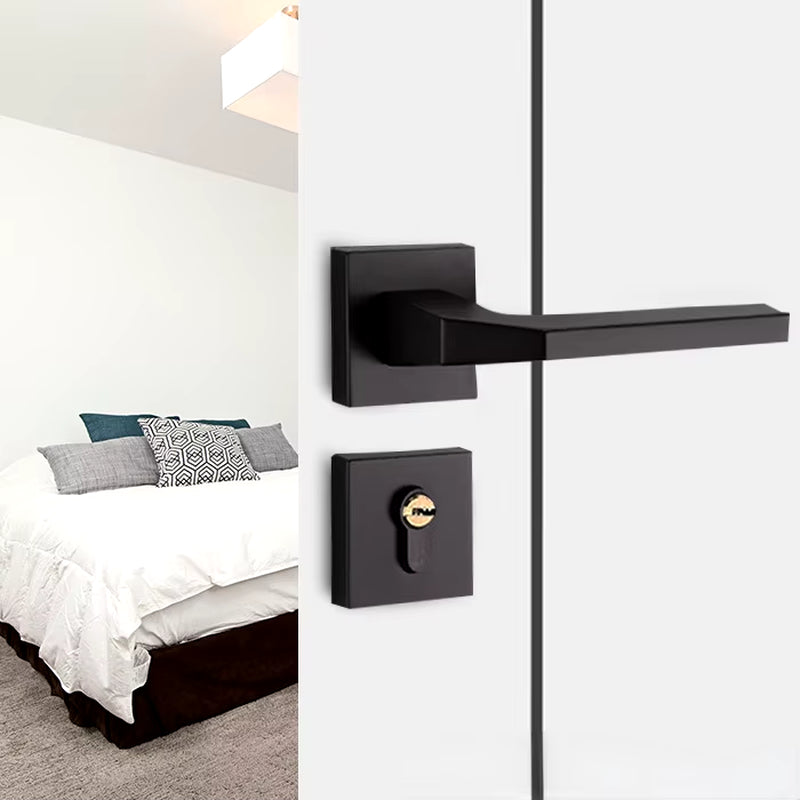 Black Solid Wood Indoor Door Lock - Simple Split Magnetic Suction Lock with Silent Handle Accessory