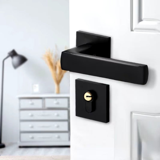 Black Solid Wood Indoor Door Lock - Simple Split Magnetic Suction Lock with Silent Handle Accessory
