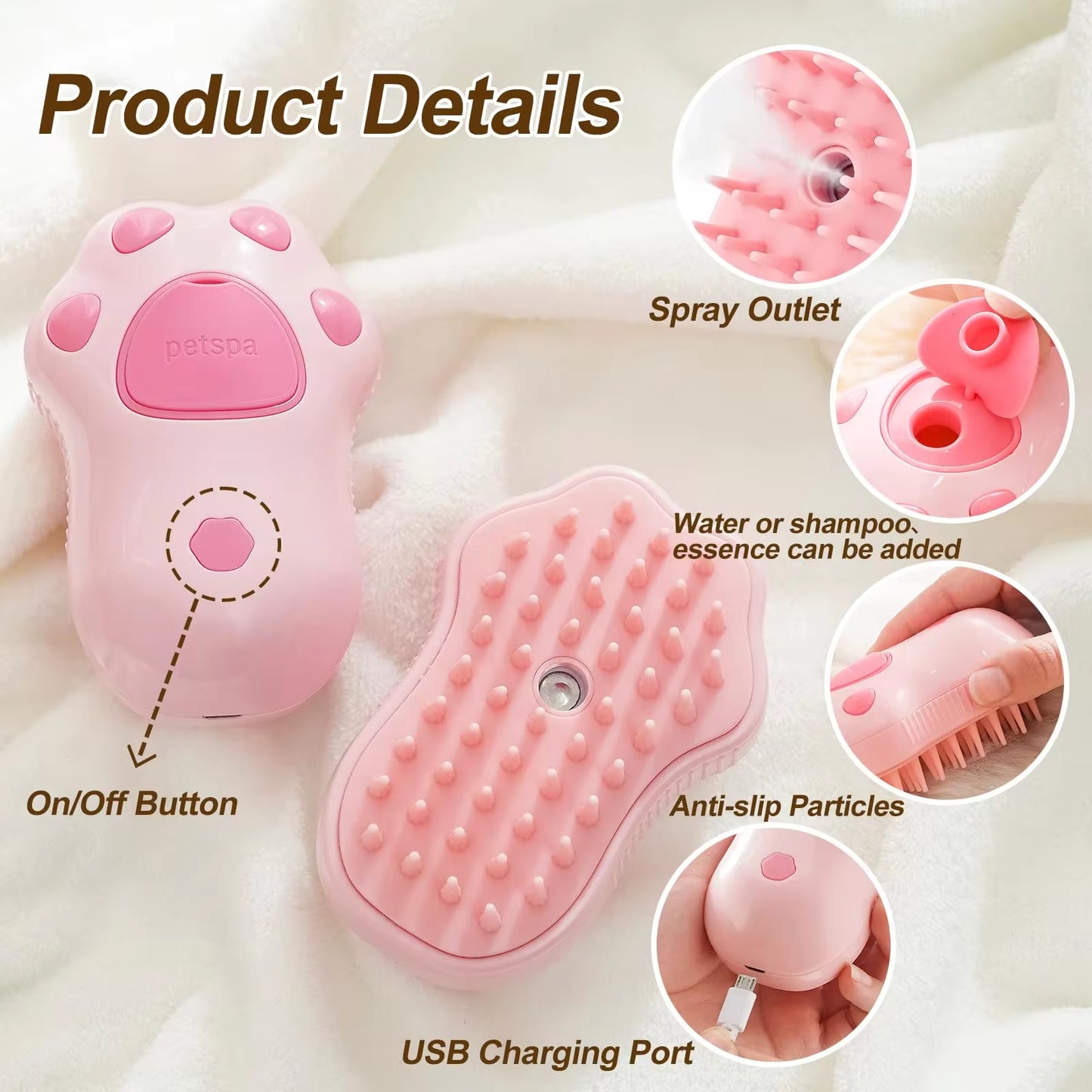 Furmist Trio 3-in-1 Steam-Powered Pet Spa Brush Loved By Cats/Dogs