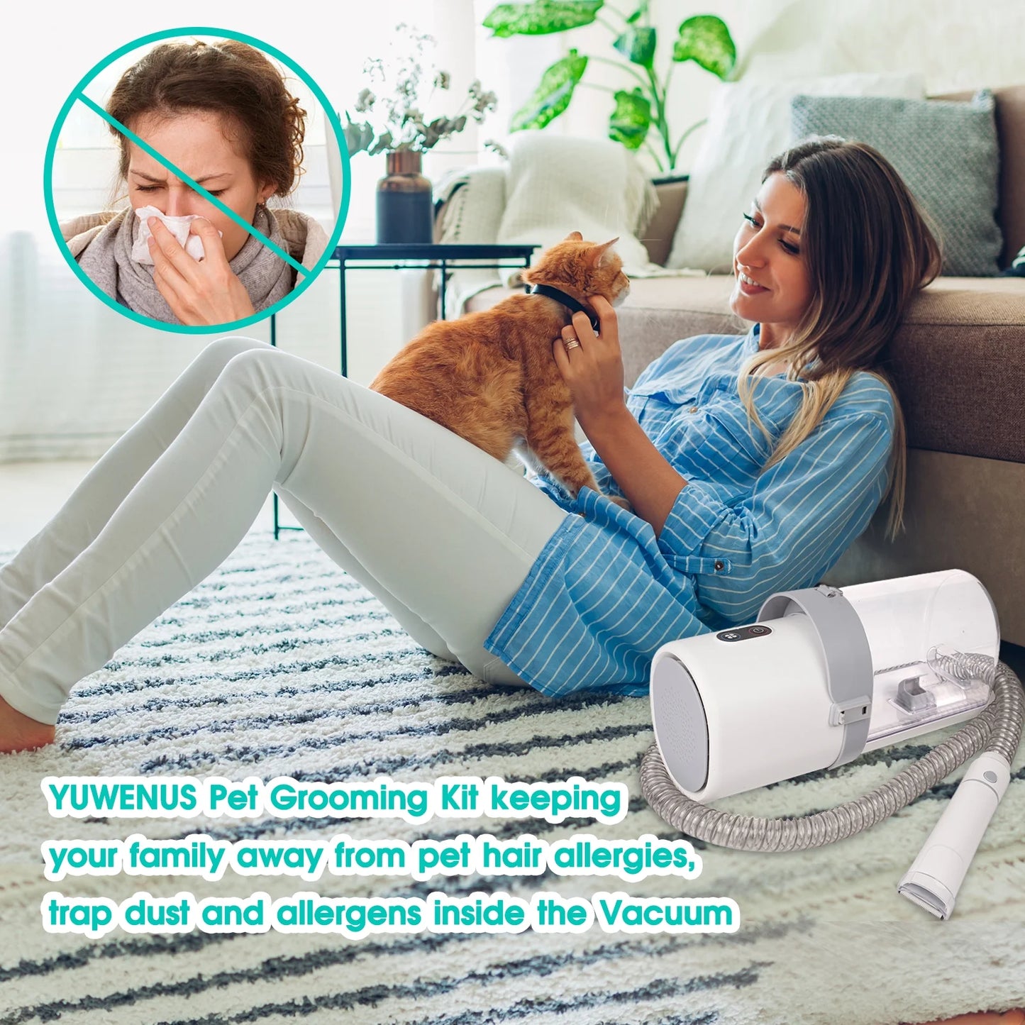 Premium Pet Grooming Kit with Vacuum Suction - 11Kpa Low Noise, 3 Suction Modes, 5-in-1 Functionality, 2.5L Dustbin for Dogs, Cats, and Other Pets