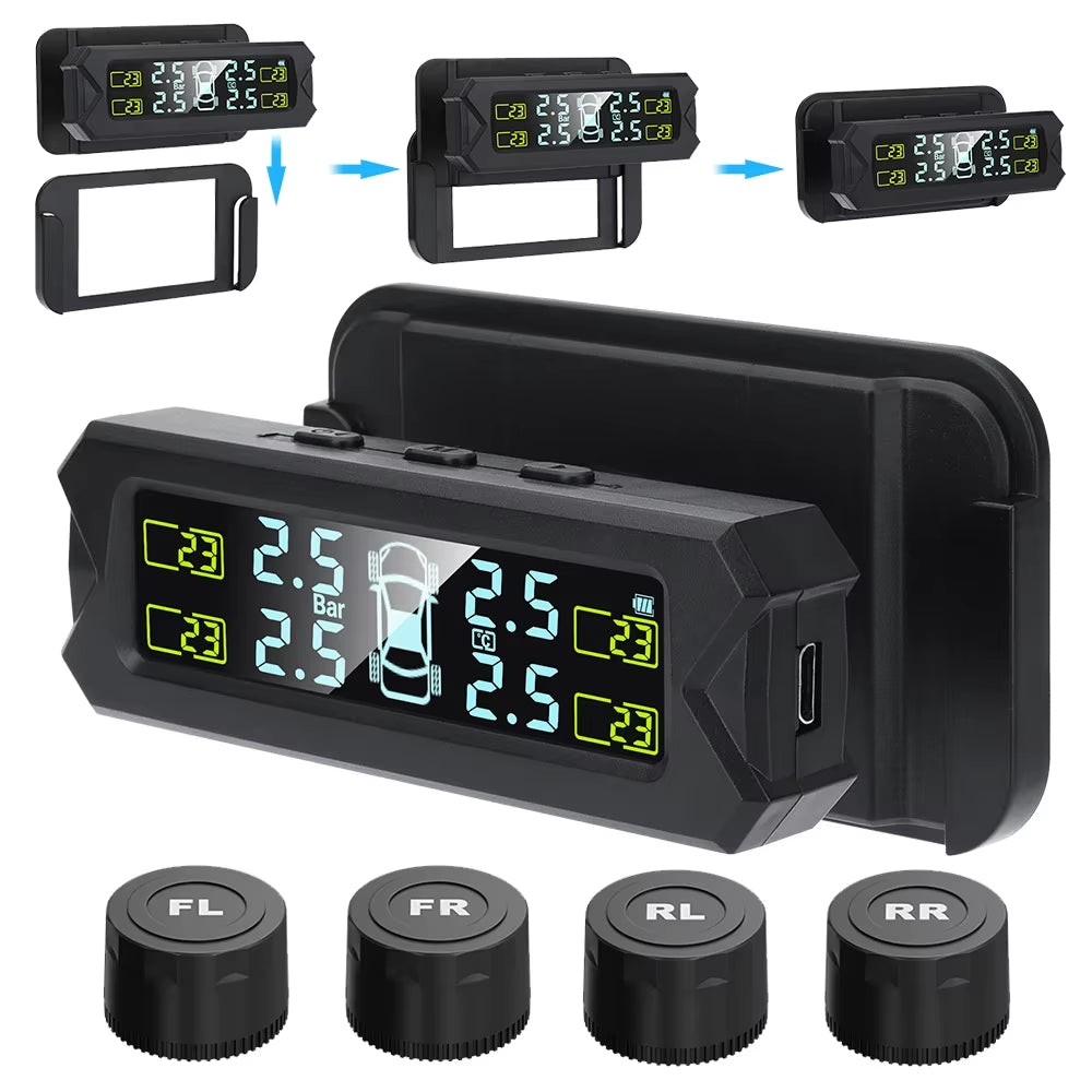 Digital Tire Pressure Monitoring System with External Sensors and Real-Time Alarm - 6 Bar Safety Alert
