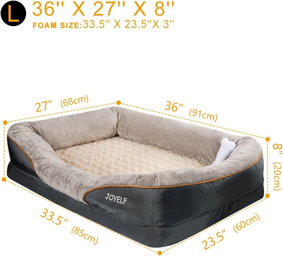 Premium Orthopedic Large Memory Foam Dog Bed with Removable Washable Cover and Complimentary Squeaker Toy