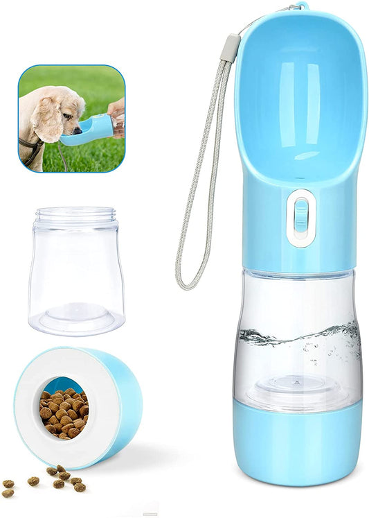 Portable Dog Water Bottle with Food Storage - Leak-Proof, Lightweight, BPA-Free Design for Hiking and Walking (Blue)