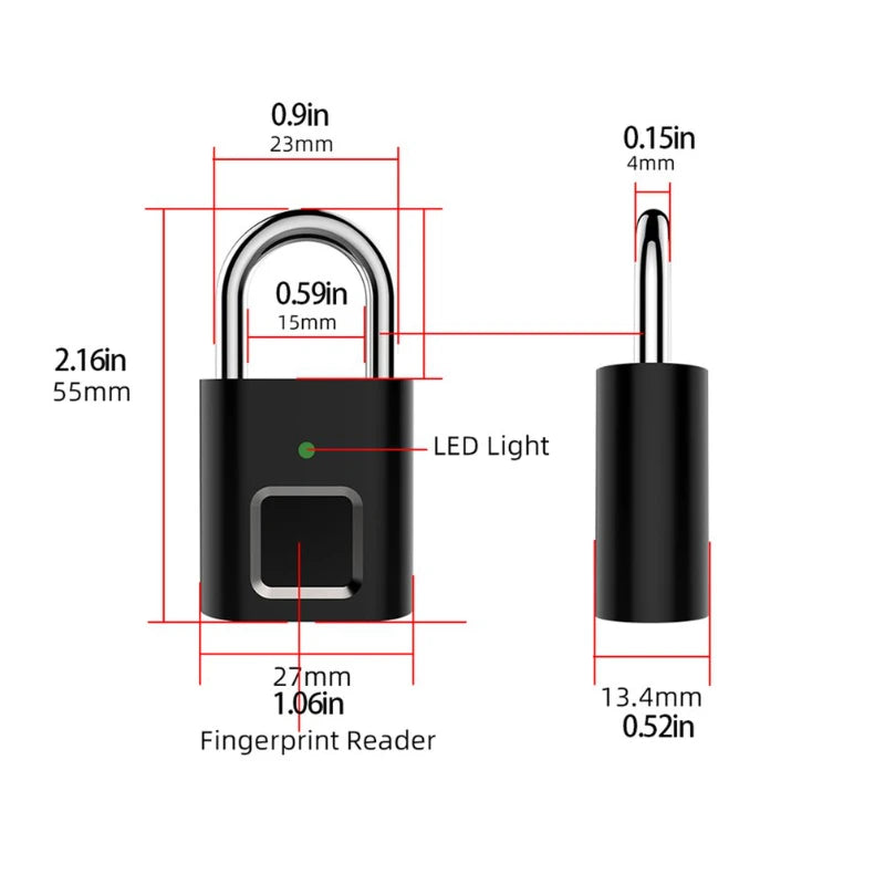 Smart Padlock - 0.1 Second Unlock, Portable Anti-Theft Fingerprint Lock, USB Rechargeable, Ideal for Doors and Drawers