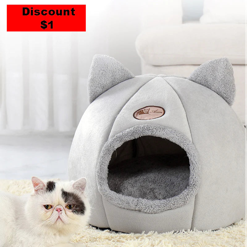 Premium Winter Cat Bed - Cozy Cave Nest for Small Dogs and Cats, Indoor Mat Basket