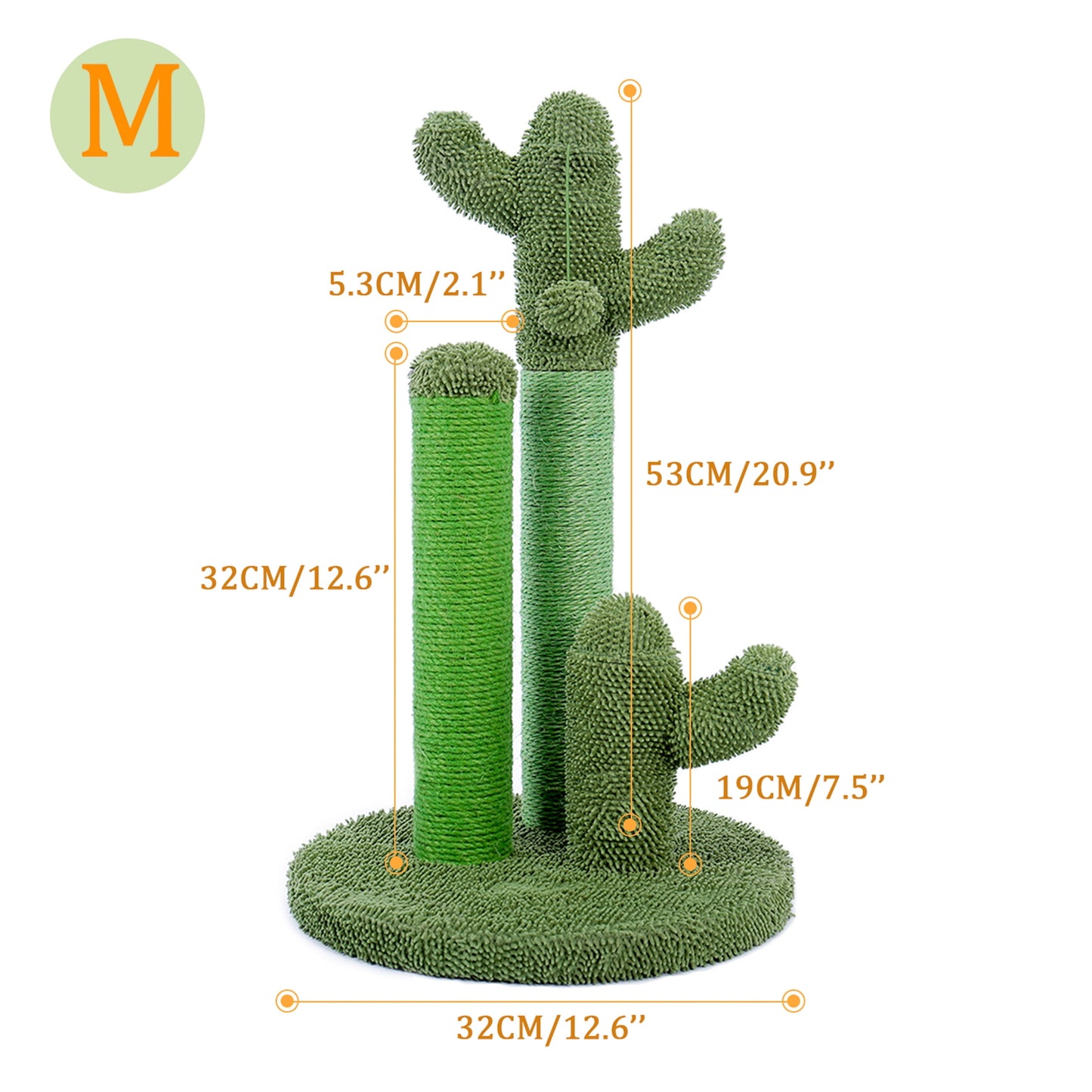 23" Medium Sisal Cat Scratcher with Cactus Design in Green