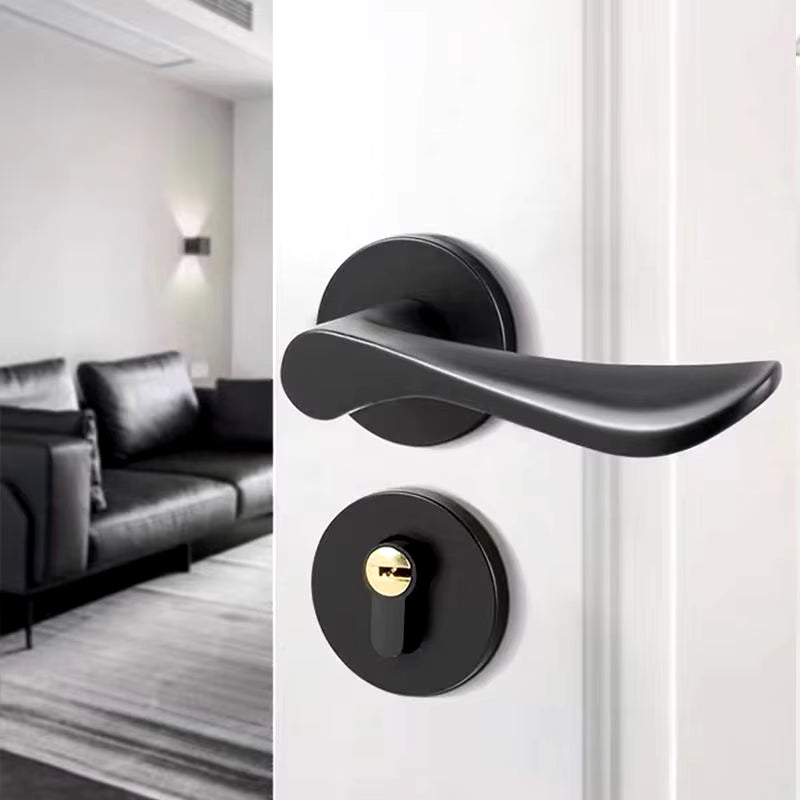 Black Solid Wood Indoor Door Lock - Simple Split Magnetic Suction Lock with Silent Handle Accessory