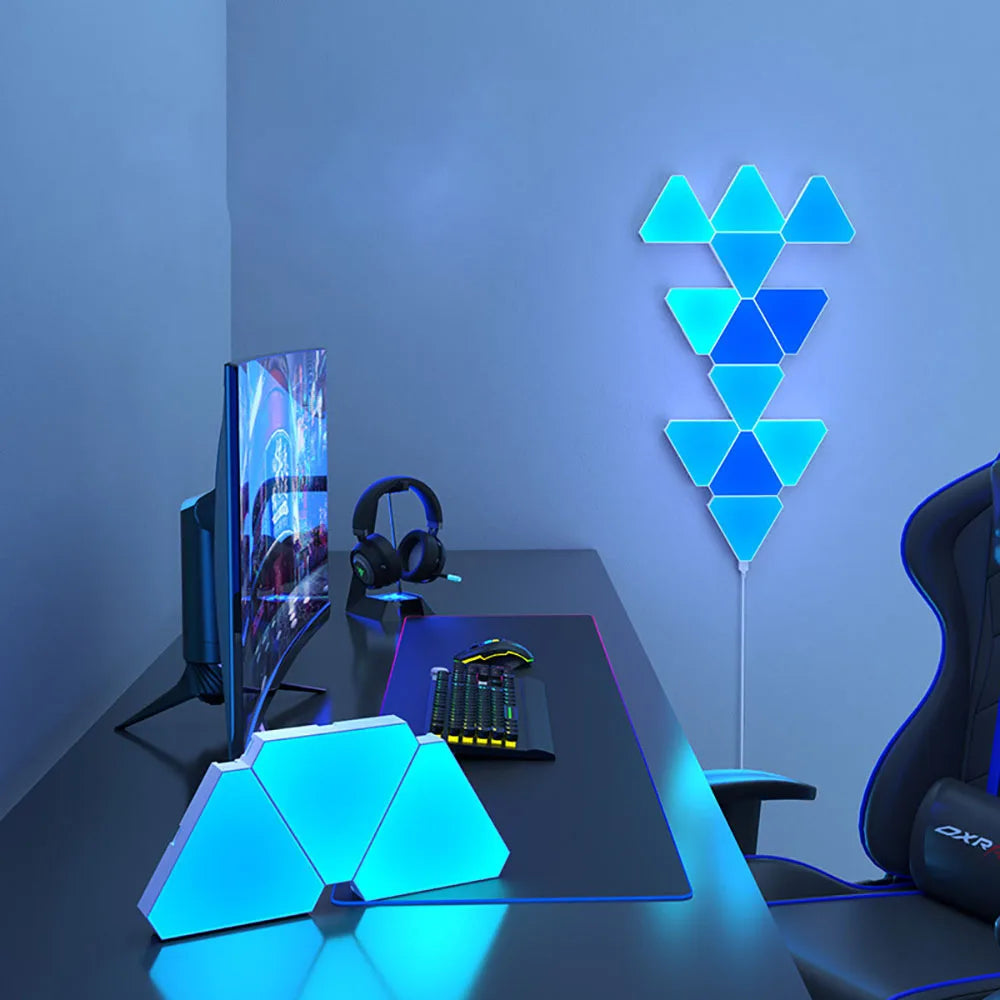 Smart RGB Triangular LED Quantum Wall Lamp - Rhythm-Activated Background Light for Bedroom and Office Decor