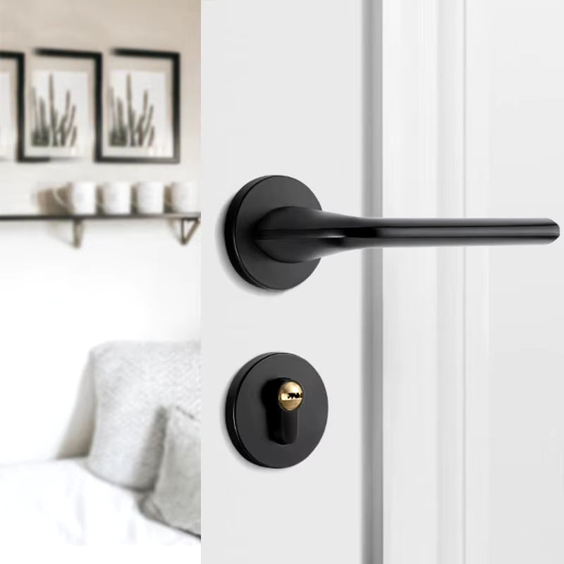 Black Solid Wood Indoor Door Lock - Simple Split Magnetic Suction Lock with Silent Handle Accessory