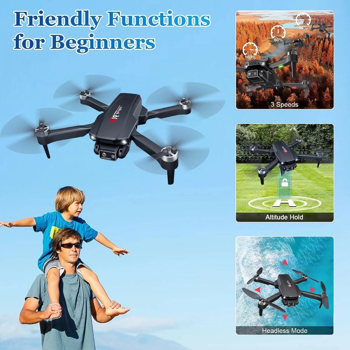 H16 4K Camera Drone for Adults - Foldable Beginner-Friendly Design with Brushless Motor, Optical Flow Positioning, Includes 2 Batteries and Carrying Case
