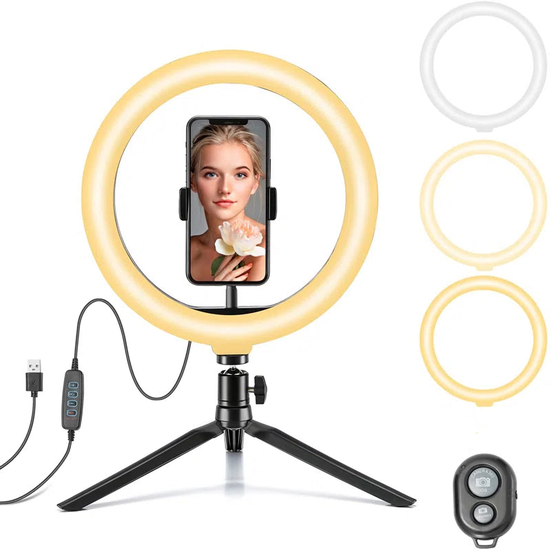 10-Inch Dimmable Ring Light with Tripod and Smartphone Holder