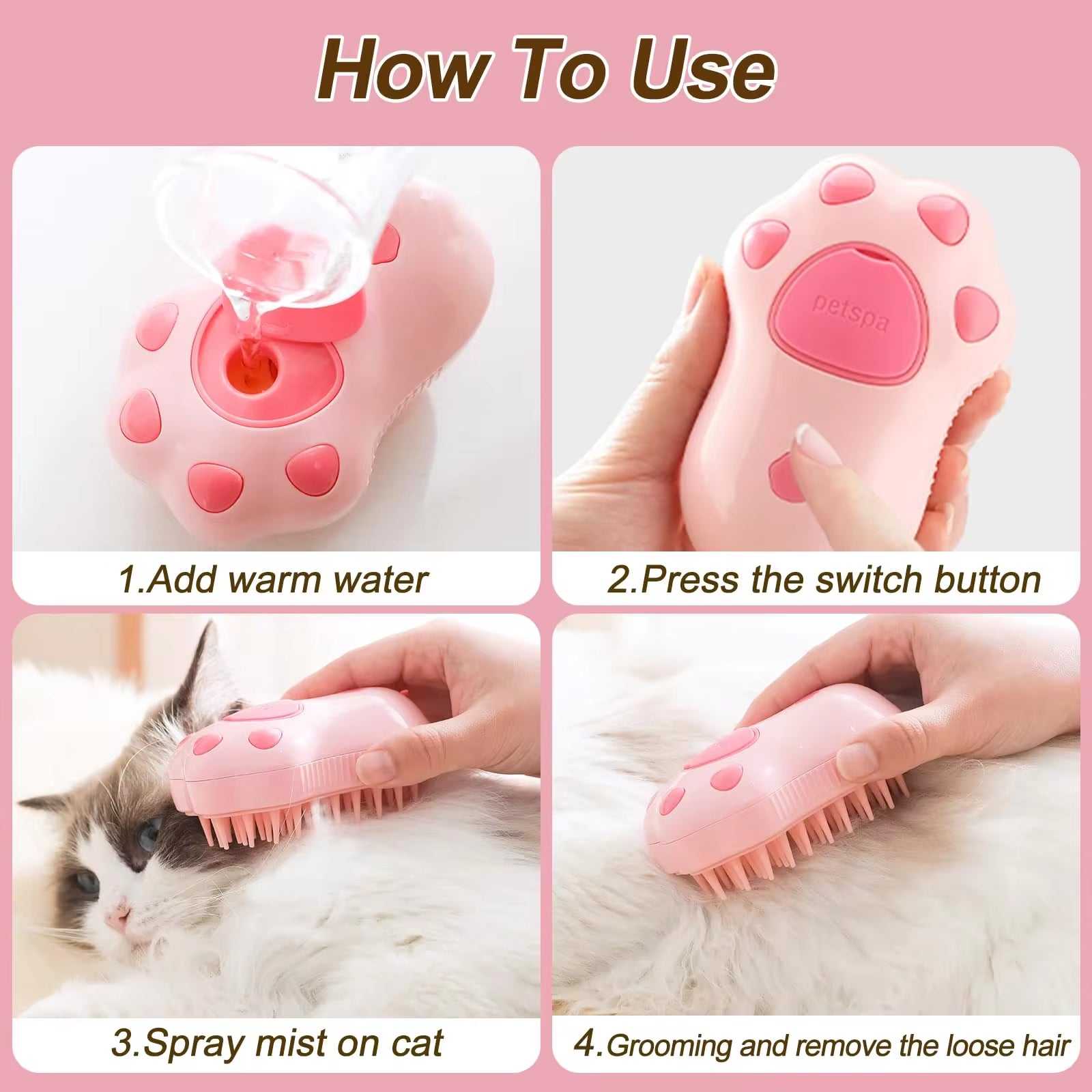 Furmist Trio 3-in-1 Steam-Powered Pet Spa Brush Loved By Cats/Dogs