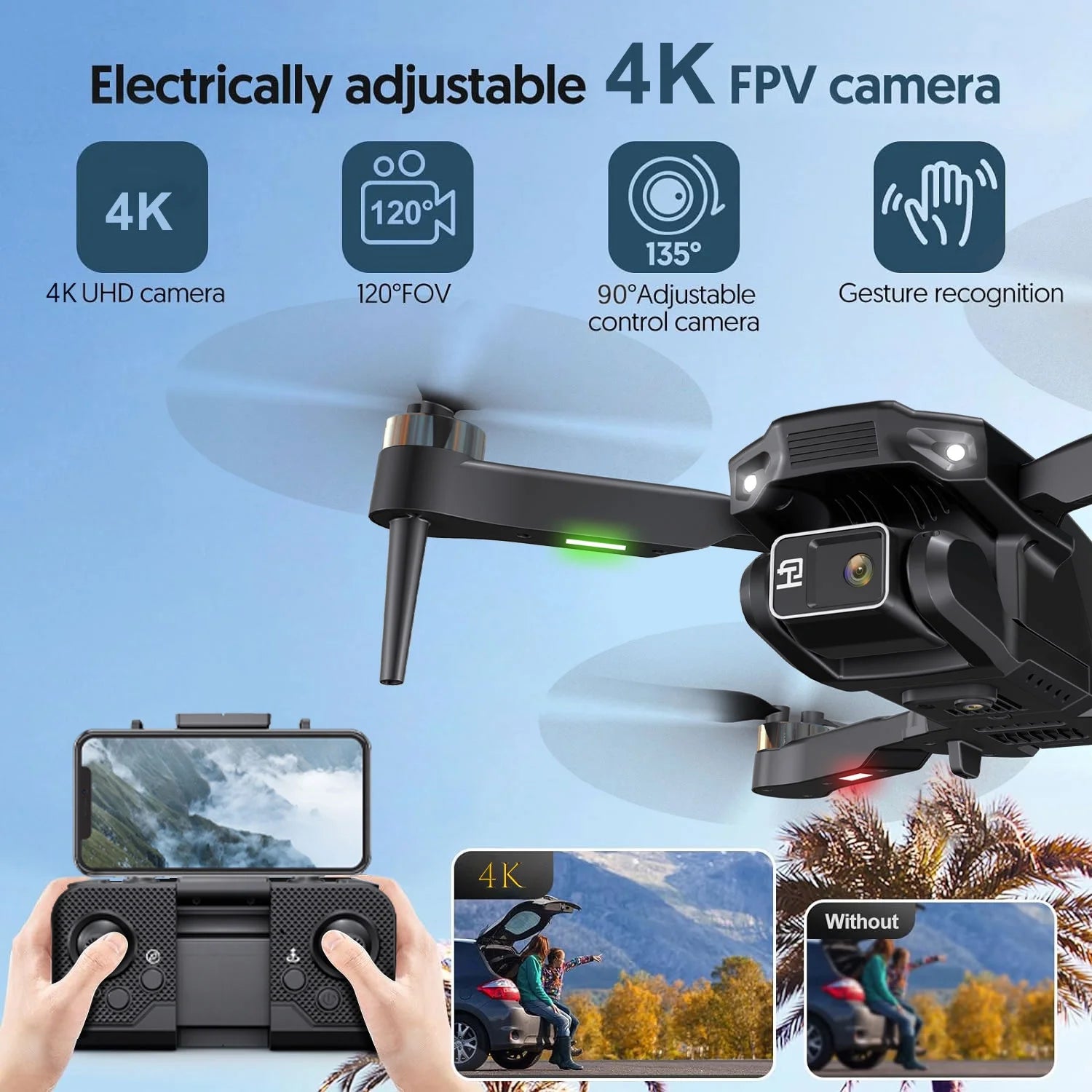 H16 4K Camera Drone for Adults - Foldable Beginner-Friendly Design with Brushless Motor, Optical Flow Positioning, Includes 2 Batteries and Carrying Case