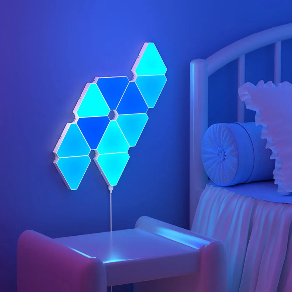 Smart RGB Triangular LED Quantum Wall Lamp - Rhythm-Activated Background Light for Bedroom and Office Decor