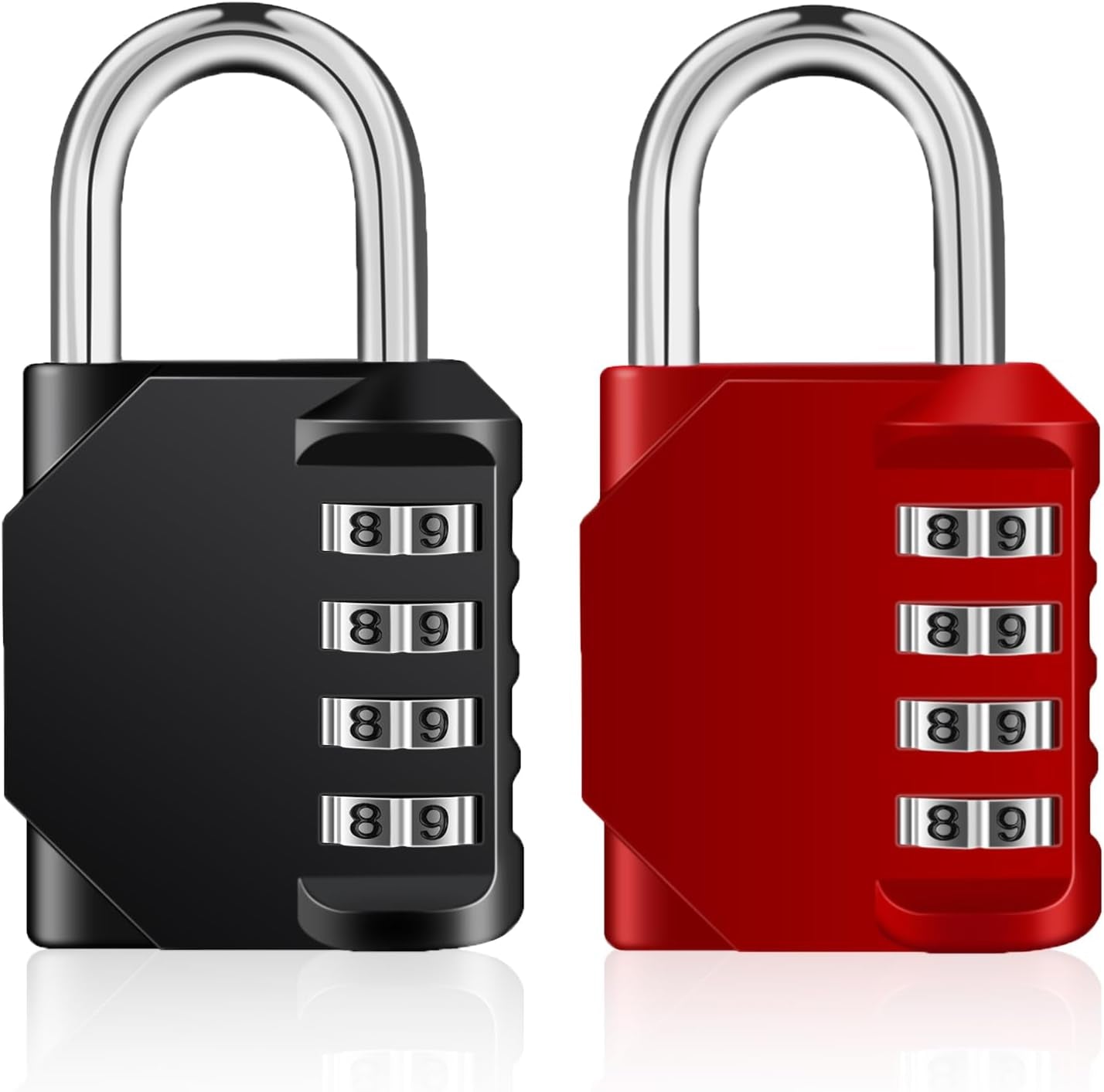 4-Digit Combination Padlock Set - 2 Pack, Outdoor and Gym Use, Red and Black