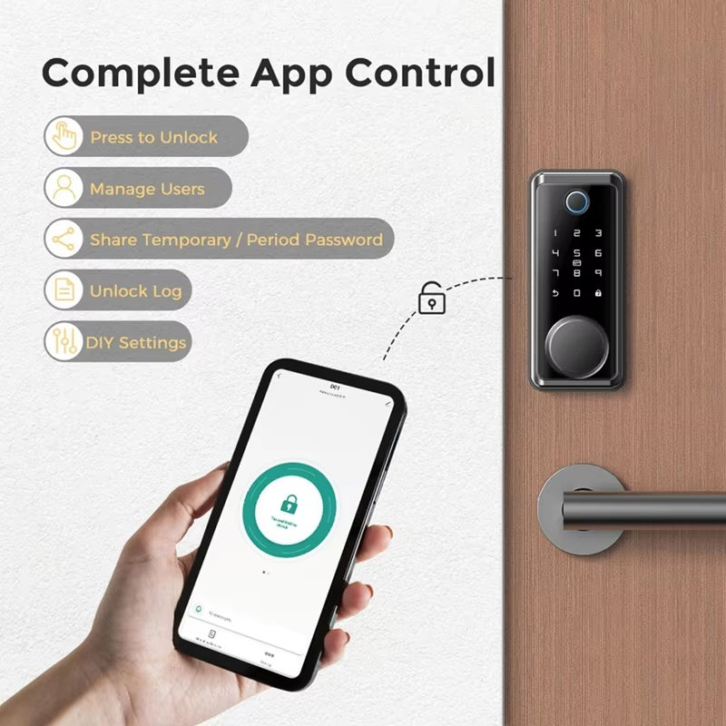 Smart Electronic Door Lock with Fingerprint Access, Deadbolt Security, and Keyless Entry via Tuya and Smartlife App