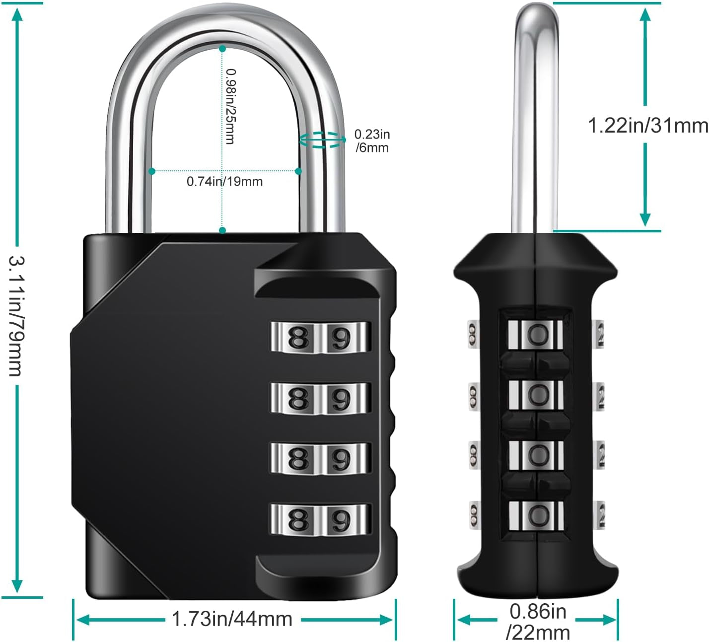 4-Digit Combination Padlock Set - 2 Pack, Outdoor and Gym Use, Red and Black