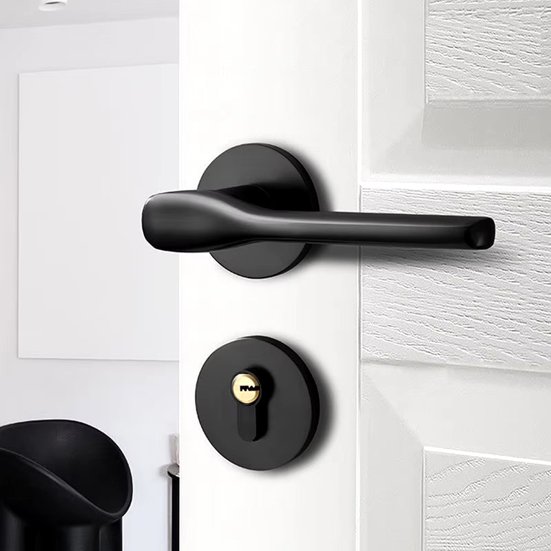 Black Solid Wood Indoor Door Lock - Simple Split Magnetic Suction Lock with Silent Handle Accessory