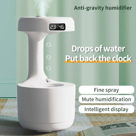 "Professional Bedroom Anti-Gravity Humidifier with Integrated Clock and Backflow Aroma Diffuser - High Capacity Mute Heavy Fog Sprayer for Home and Office Use"