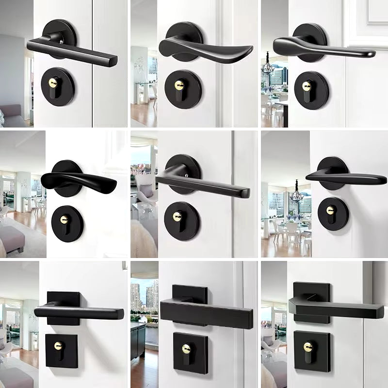 Black Solid Wood Indoor Door Lock - Simple Split Magnetic Suction Lock with Silent Handle Accessory