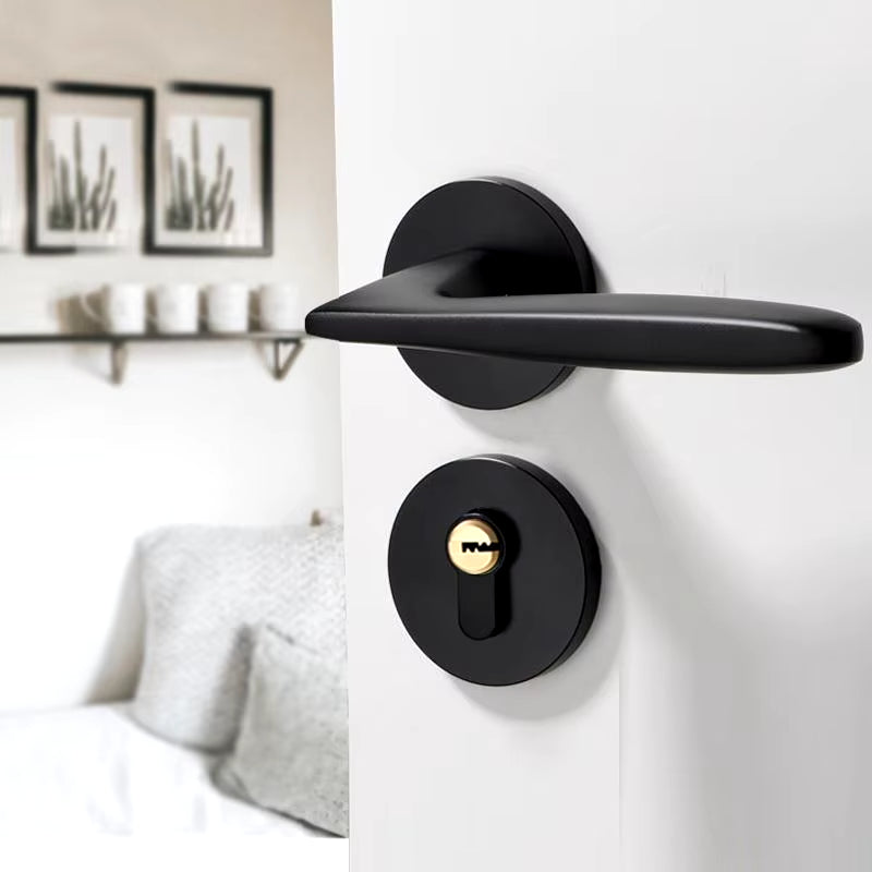 Black Solid Wood Indoor Door Lock - Simple Split Magnetic Suction Lock with Silent Handle Accessory