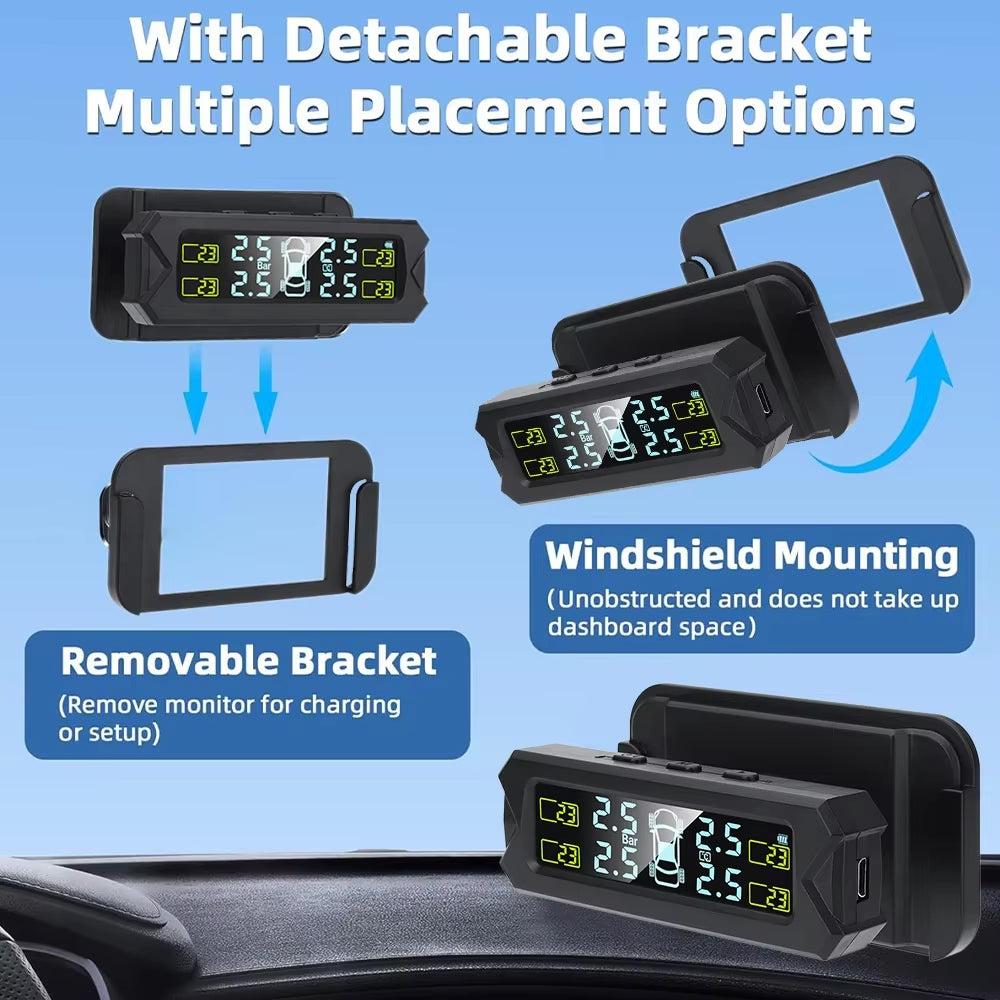Digital Tire Pressure Monitoring System with External Sensors and Real-Time Alarm - 6 Bar Safety Alert