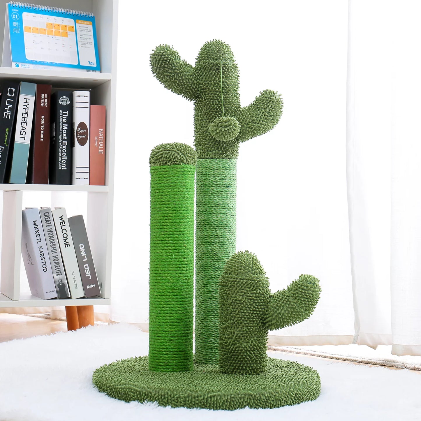 23" Medium Sisal Cat Scratcher with Cactus Design in Green