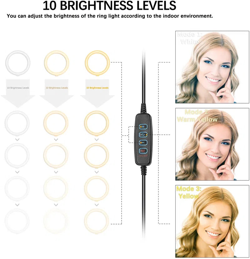 10-Inch Dimmable Ring Light with Tripod and Smartphone Holder