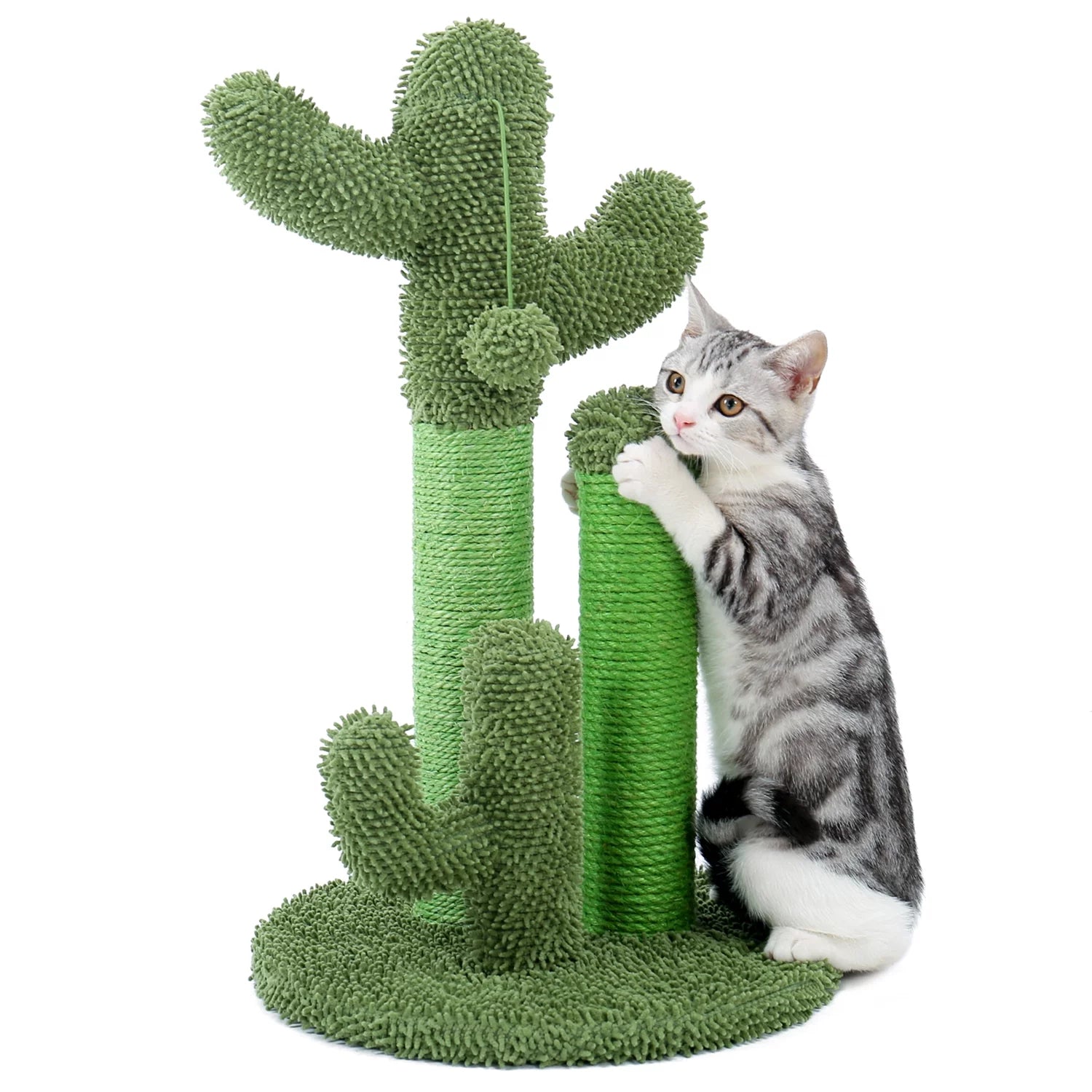 23" Medium Sisal Cat Scratcher with Cactus Design in Green