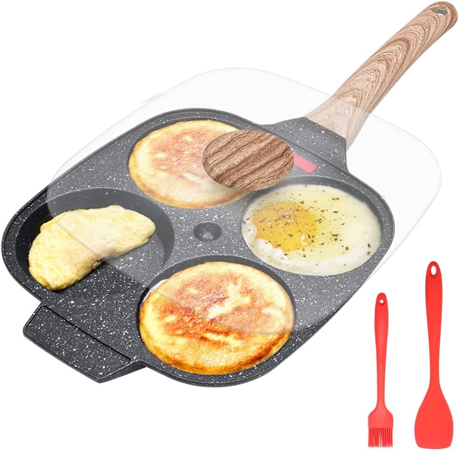 Professional Nonstick Fried Egg Pan with Lid - 4-Cup Aluminium Alloy Cooker for Induction-Compatible Breakfast Cooking