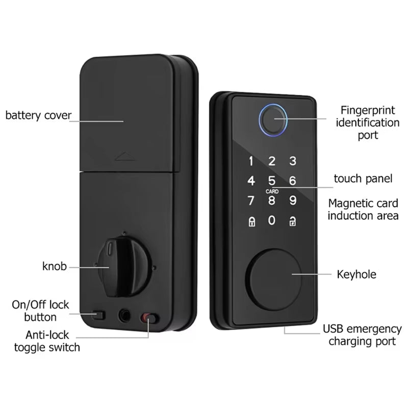 Smart Electronic Door Lock with Fingerprint Access, Deadbolt Security, and Keyless Entry via Tuya and Smartlife App