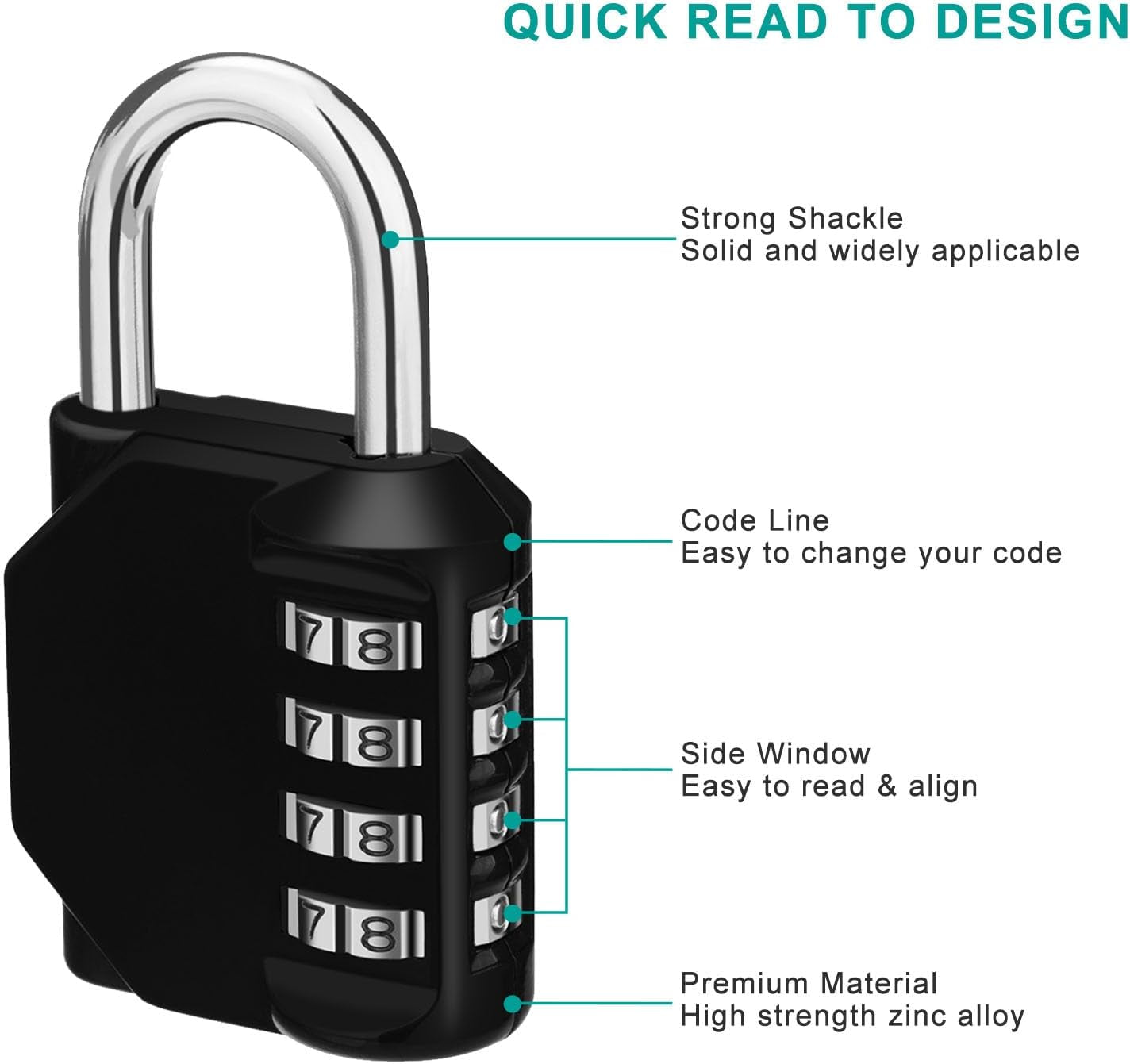 4-Digit Combination Padlock Set - 2 Pack, Outdoor and Gym Use, Red and Black