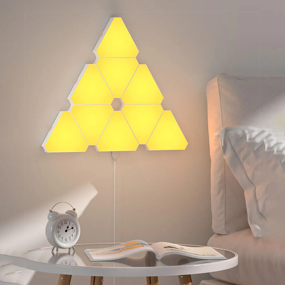 Smart RGB Triangular LED Quantum Wall Lamp - Rhythm-Activated Background Light for Bedroom and Office Decor
