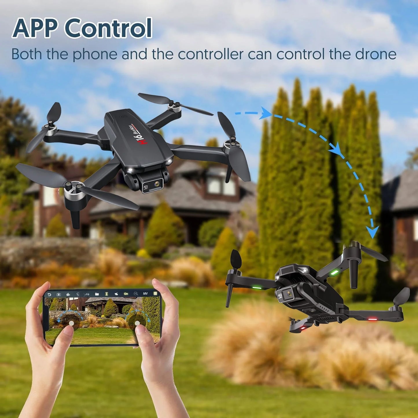 H16 4K Camera Drone for Adults - Foldable Beginner-Friendly Design with Brushless Motor, Optical Flow Positioning, Includes 2 Batteries and Carrying Case