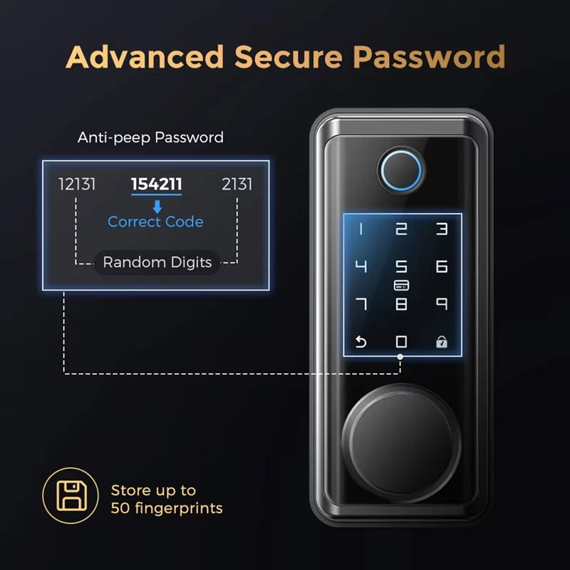 Smart Electronic Door Lock with Fingerprint Access, Deadbolt Security, and Keyless Entry via Tuya and Smartlife App